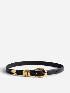 Leather Slim Belt with Gold Buckle - Madewell Keeper Black S